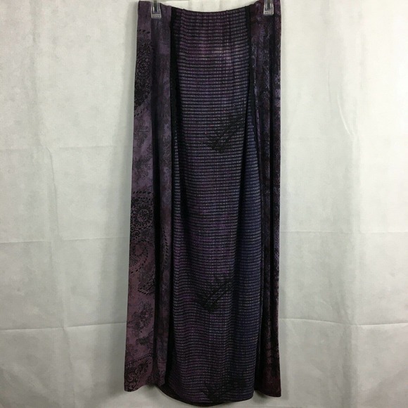 JGs Mad Lab Skirt Womens Sz M Maxi Purple Gray Floral Art to Wear Stretch - Picture 2 of 9